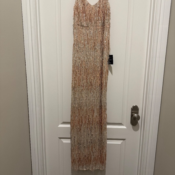 NWT Lulus Sashi Gold Sequin Fringe Maxi Dress - Picture 10 of 11